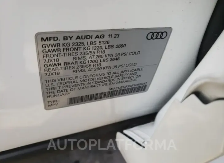 AUDI Q3 PREMIUM 2024 vin WA1DECF39R1065842 from auto auction Copart