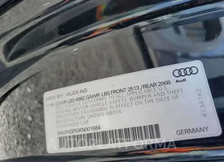 AUDI A5 PREMIUM 2019 vin WAUYNGF50KN001684 from auto auction Copart