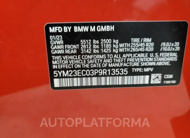 BMW X4 M 2023 vin 5YM23EC03P9R13535 from auto auction Copart