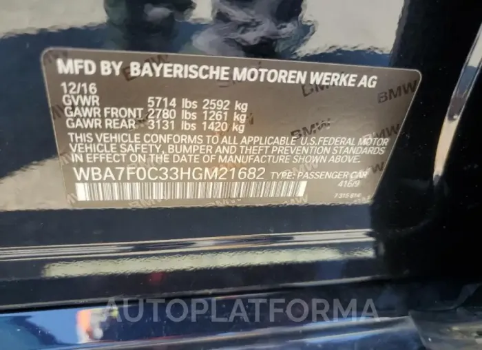 BMW 750 I 2017 vin WBA7F0C33HGM21682 from auto auction Copart