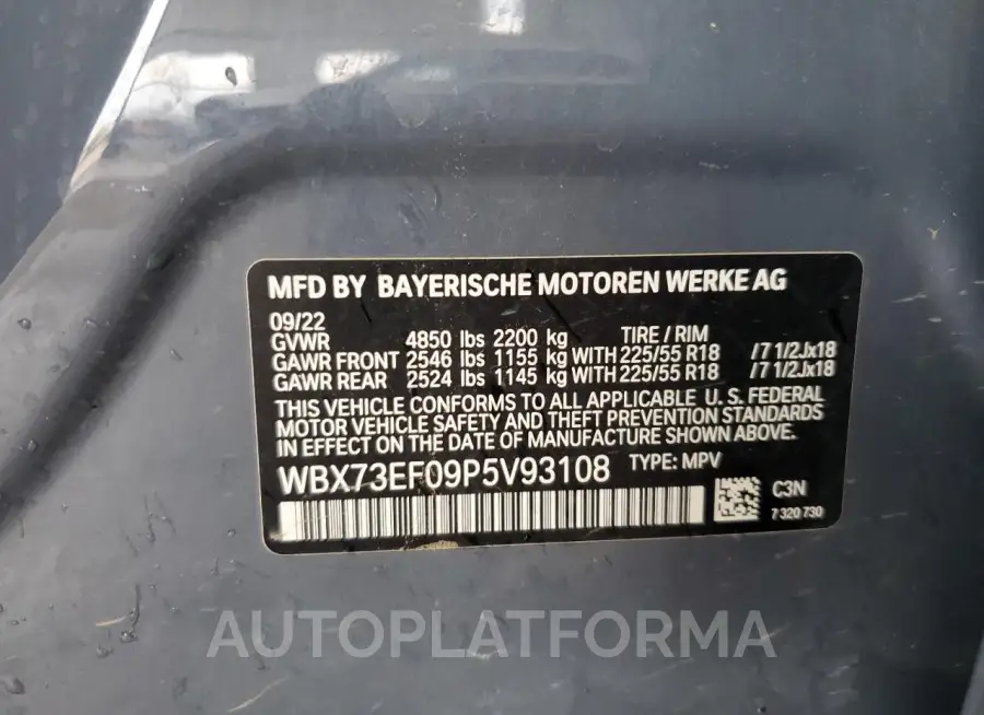 BMW X1 XDRIVE2 2023 vin WBX73EF09P5V93108 from auto auction Copart