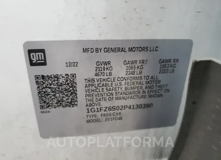 CHEVROLET BOLT EUV P 2023 vin 1G1FZ6S02P4130390 from auto auction Copart