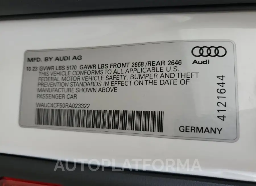 AUDI S5 PREMIUM 2024 vin WAUC4CF50RA023322 from auto auction Copart