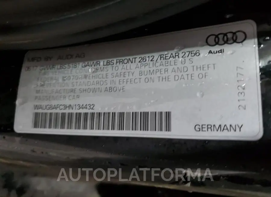 AUDI A6 PREMIUM 2017 vin WAUG8AFC3HN134432 from auto auction Copart