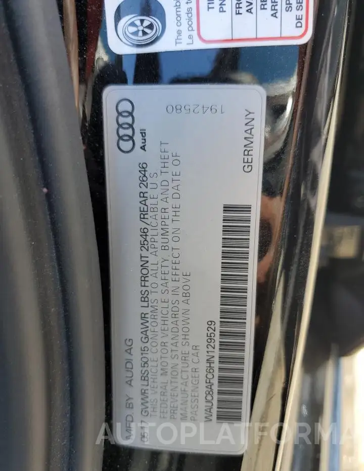 AUDI A6 PREMIUM 2017 vin WAUC8AFC6HN129529 from auto auction Copart