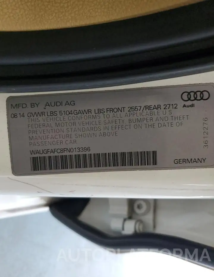 AUDI A6 PREMIUM 2015 vin WAUGFAFC8FN013396 from auto auction Copart