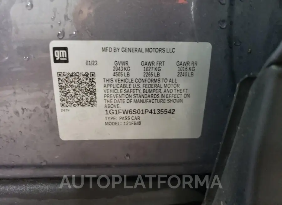 CHEVROLET BOLT EV 1L 2023 vin 1G1FW6S01P4135542 from auto auction Copart