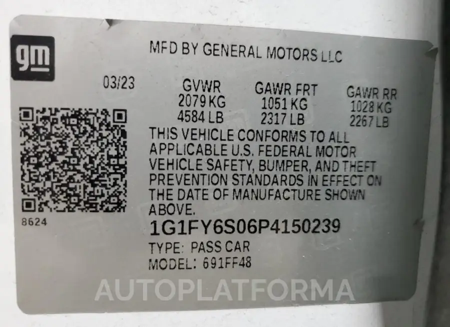 CHEVROLET BOLT EUV L 2023 vin 1G1FY6S06P4150239 from auto auction Copart