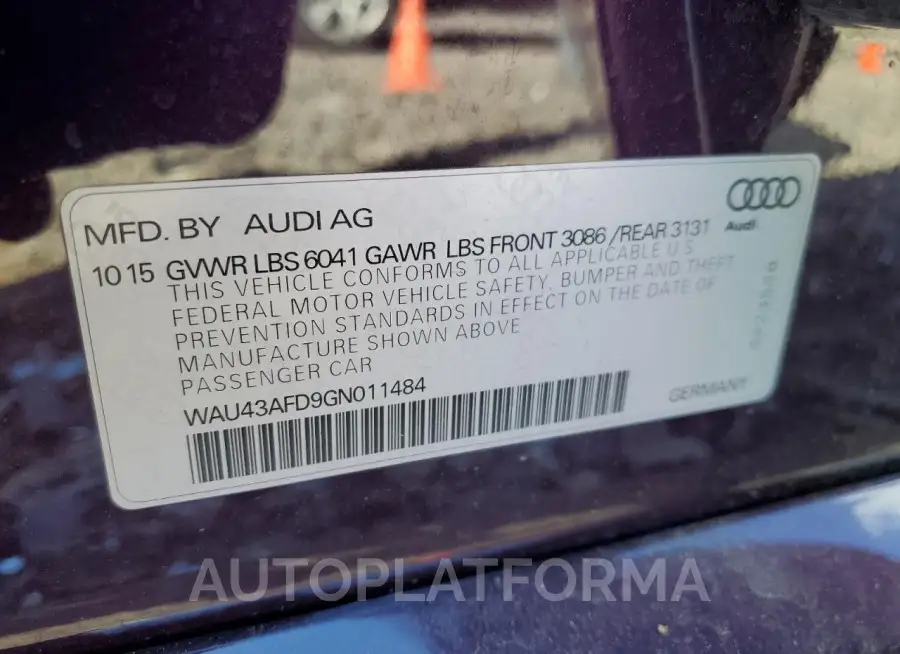 AUDI A8 L QUATT 2016 vin WAU43AFD9GN011484 from auto auction Copart