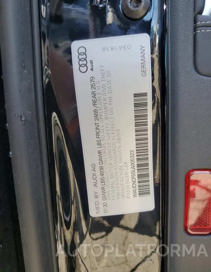 AUDI A5 PREMIUM 2020 vin WAUCNCF55LA005323 from auto auction Copart