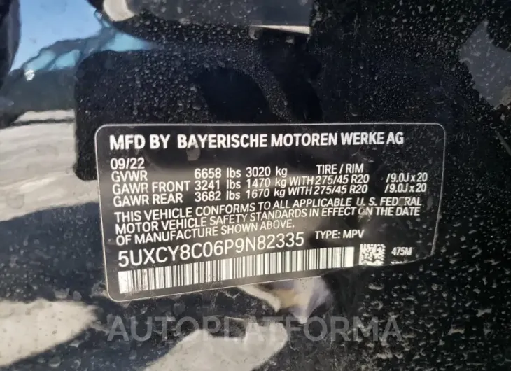 BMW X6 M50I 2023 vin 5UXCY8C06P9N82335 from auto auction Copart