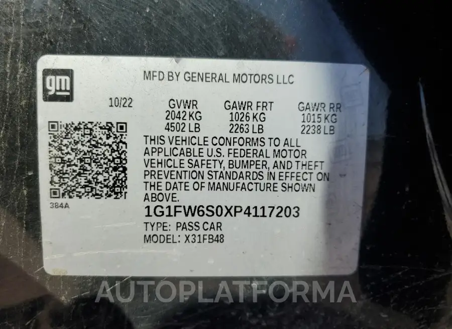 CHEVROLET BOLT EV 1L 2023 vin 1G1FW6S0XP4117203 from auto auction Copart