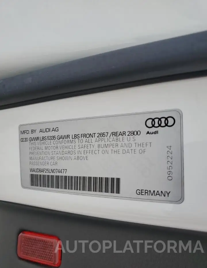 AUDI A6 PREMIUM 2020 vin WAUD8AF25LN074477 from auto auction Copart