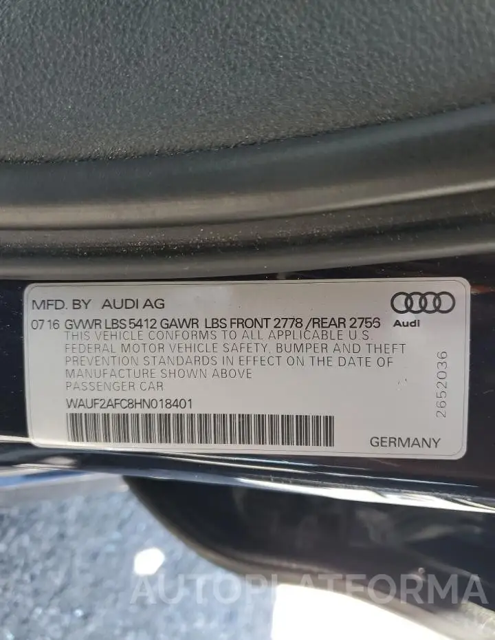 AUDI A6 PREMIUM 2017 vin WAUF2AFC8HN018401 from auto auction Copart