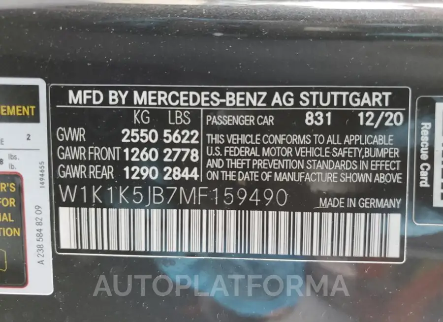 MERCEDES-BENZ E 450 2021 vin W1K1K5JB7MF159490 from auto auction Copart