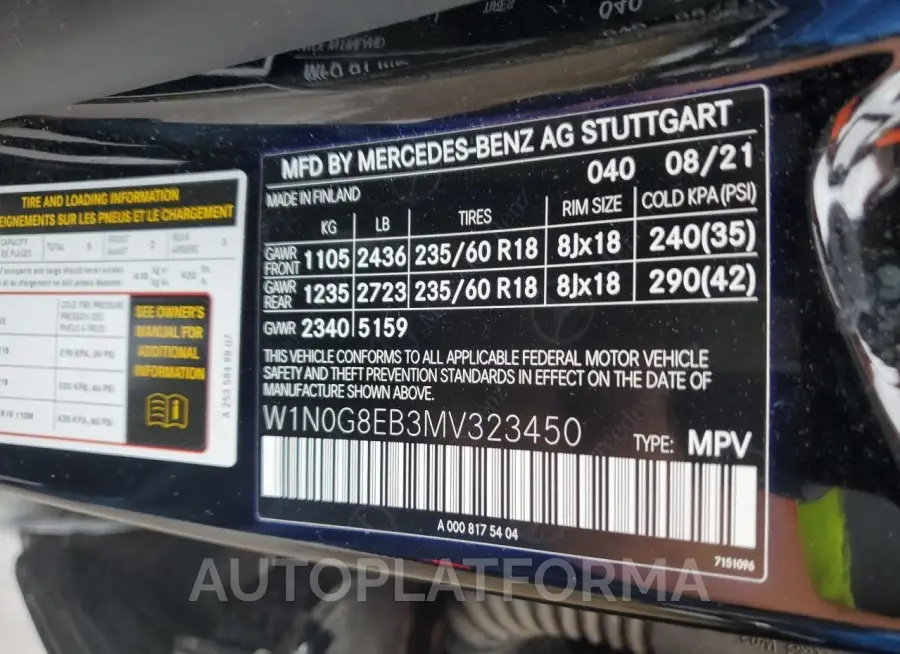 MERCEDES-BENZ GLC 300 4M 2021 vin W1N0G8EB3MV323450 from auto auction Copart