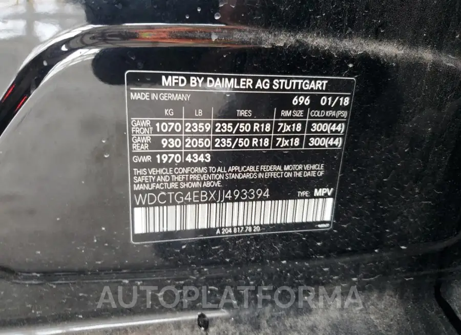 MERCEDES-BENZ GLA 250 2018 vin WDCTG4EBXJJ493394 from auto auction Copart