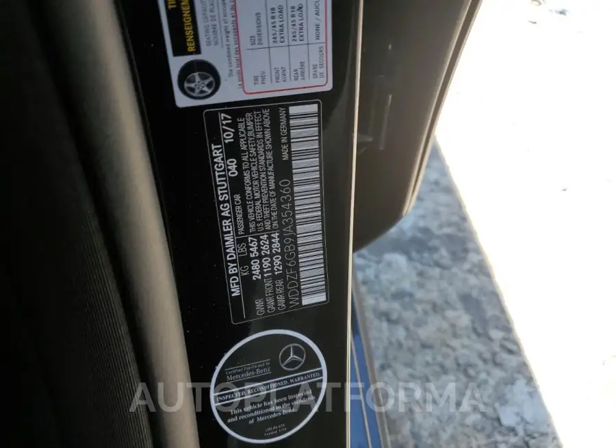 MERCEDES-BENZ E 400 4MAT 2018 vin WDDZF6GB9JA354360 from auto auction Copart