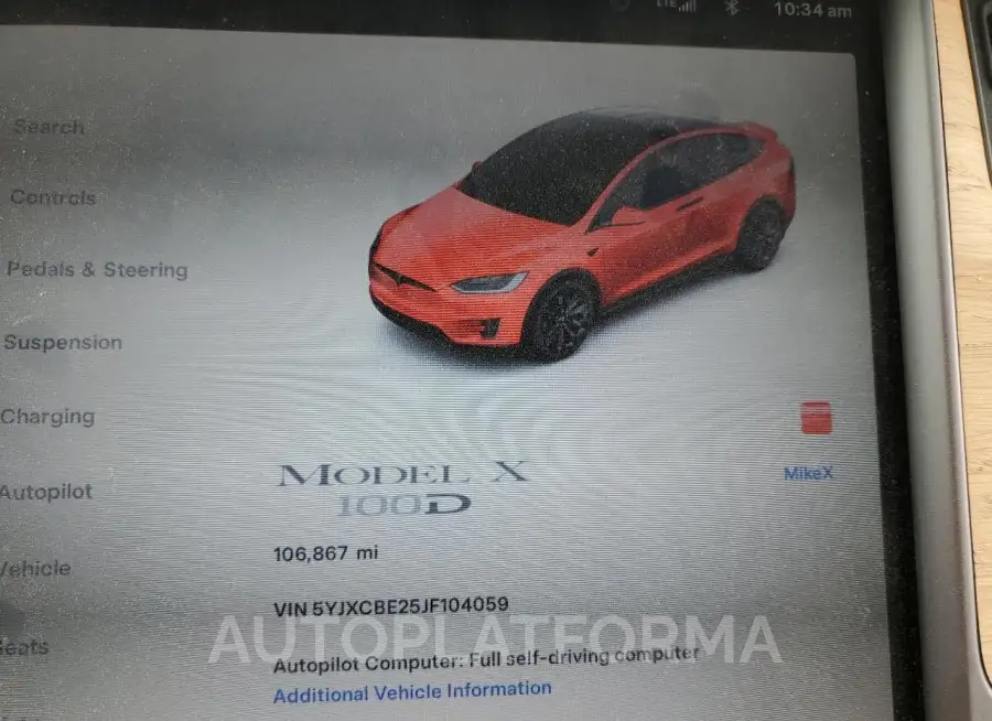 TESLA MODEL X 2018 vin 5YJXCBE25JF104059 from auto auction Copart