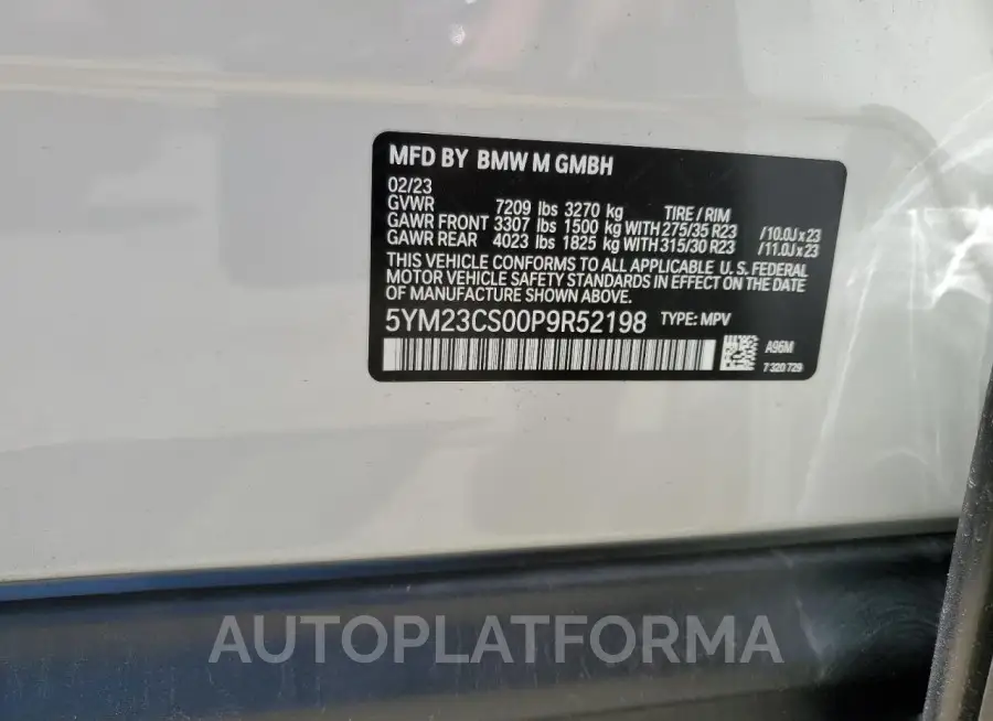 BMW XM 2023 vin 5YM23CS00P9R52198 from auto auction Copart