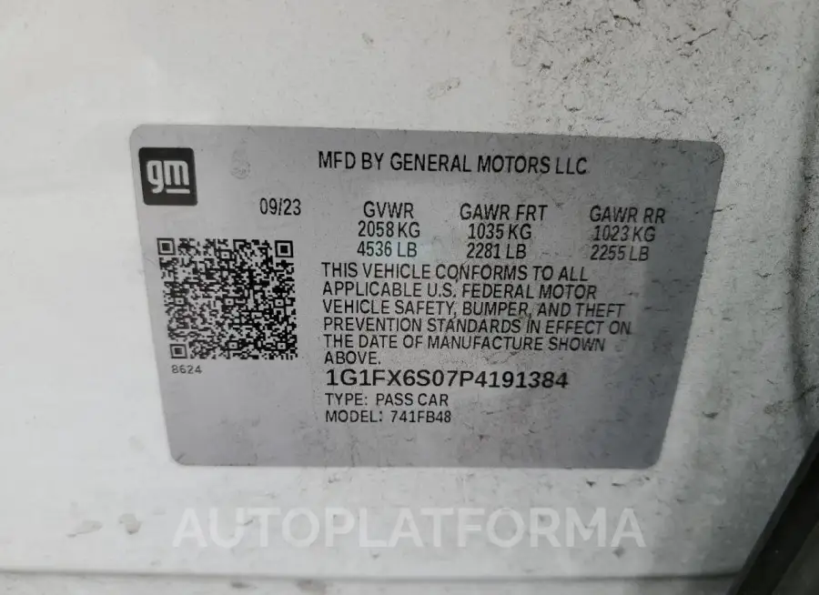 CHEVROLET BOLT EV 2L 2023 vin 1G1FX6S07P4191384 from auto auction Copart