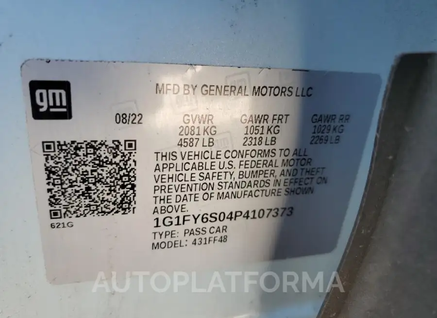 CHEVROLET BOLT EUV L 2023 vin 1G1FY6S04P4107373 from auto auction Copart