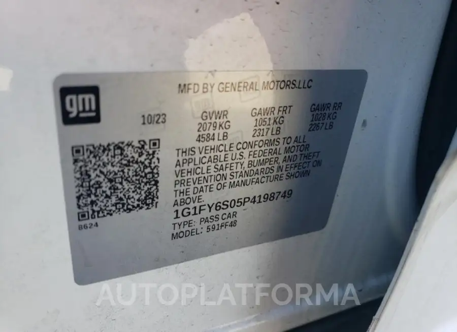 CHEVROLET BOLT EUV L 2023 vin 1G1FY6S05P4198749 from auto auction Copart