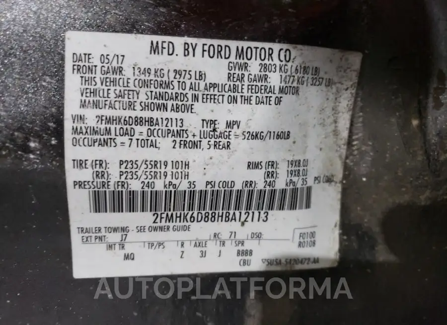 FORD FLEX LIMIT 2017 vin 2FMHK6D88HBA12113 from auto auction Copart