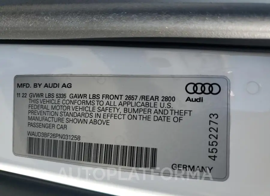 AUDI A6 PREMIUM 2023 vin WAUD3BF26PN031258 from auto auction Copart