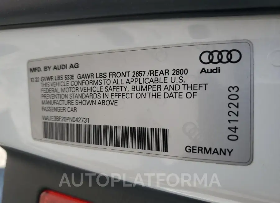 AUDI A6 PREMIUM 2023 vin WAUE3BF20PN042731 from auto auction Copart