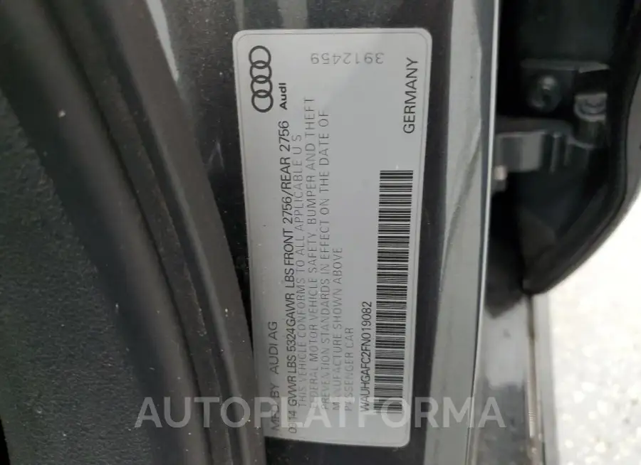 AUDI A6 PRESTIG 2015 vin WAUHGAFC2FN019082 from auto auction Copart