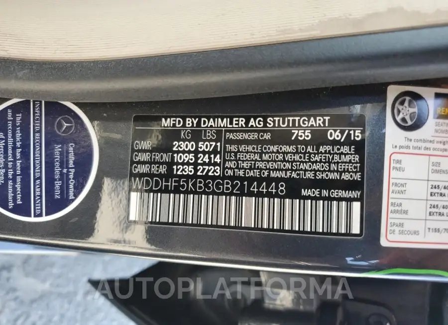 MERCEDES-BENZ E 350 2016 vin WDDHF5KB3GB214448 from auto auction Copart