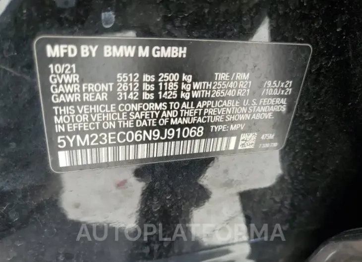 BMW X4 M 2022 vin 5YM23EC06N9J91068 from auto auction Copart