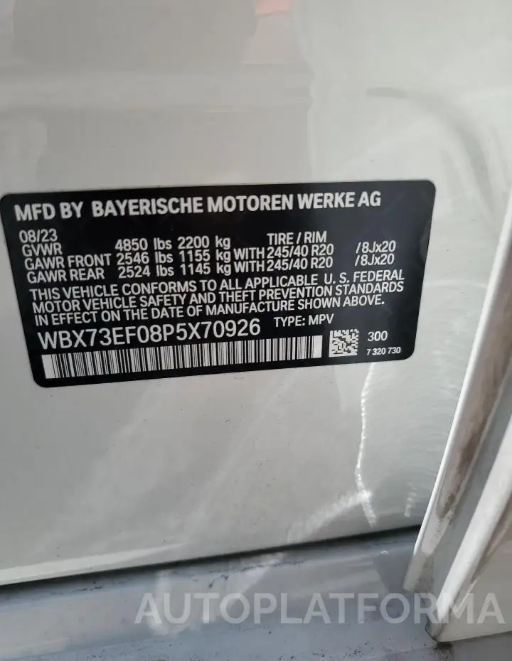 BMW X1 XDRIVE2 2023 vin WBX73EF08P5X70926 from auto auction Copart