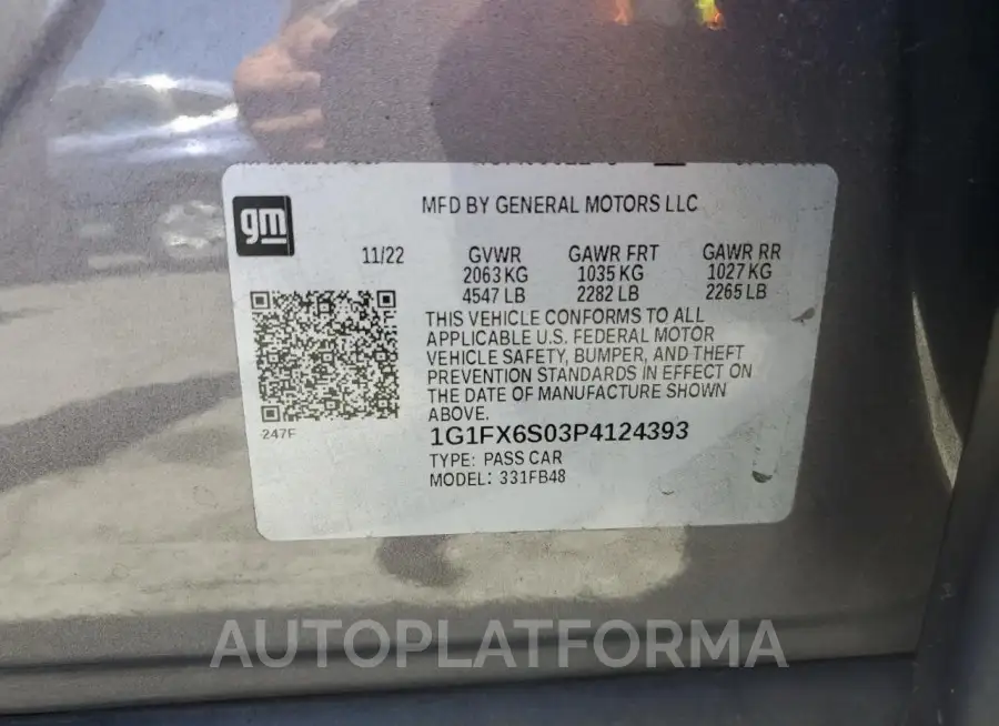 CHEVROLET BOLT EV 2L 2023 vin 1G1FX6S03P4124393 from auto auction Copart