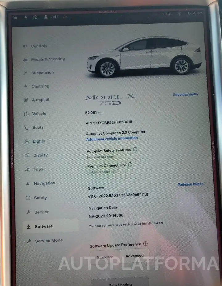 TESLA MODEL X 2017 vin 5YJXCBE22HF050018 from auto auction Copart