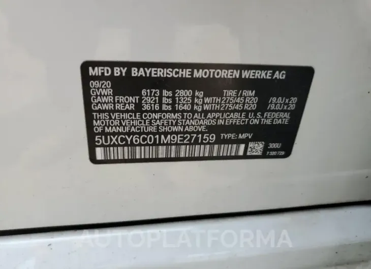 BMW X6 XDRIVE4 2021 vin 5UXCY6C01M9E27159 from auto auction Copart