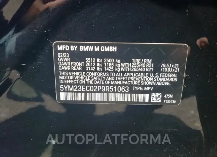 BMW X4 M 2023 vin 5YM23EC02P9R51063 from auto auction Copart