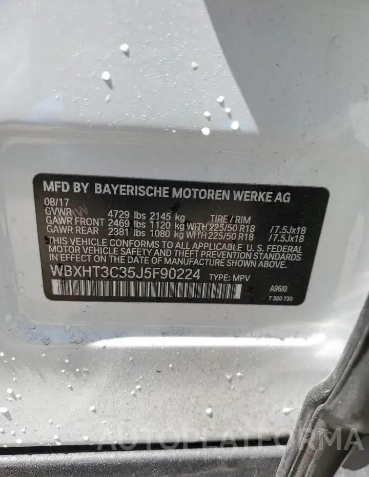 BMW X1 XDRIVE2 2018 vin WBXHT3C35J5F90224 from auto auction Copart