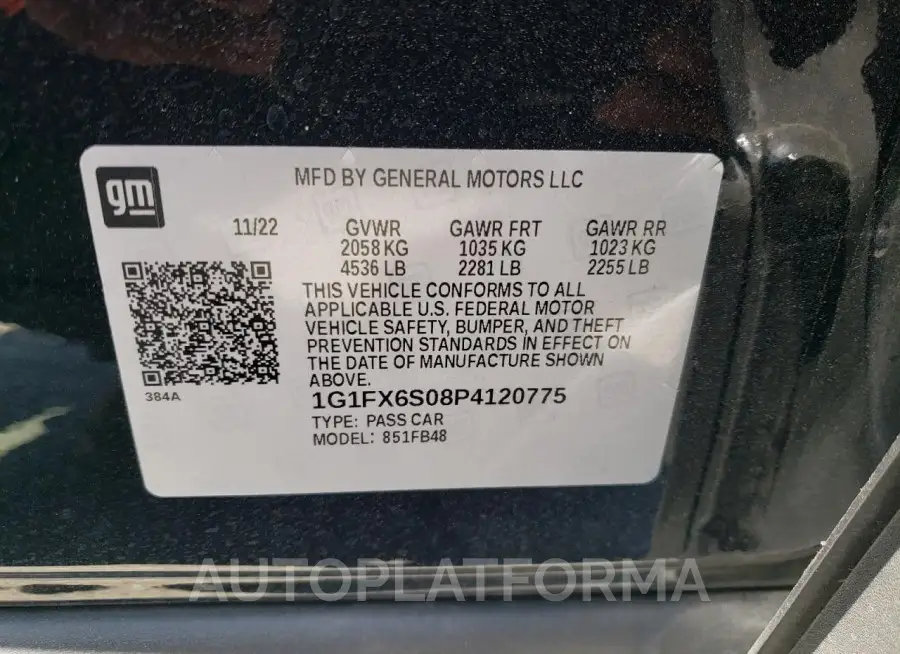 CHEVROLET BOLT EV 2L 2023 vin 1G1FX6S08P4120775 from auto auction Copart