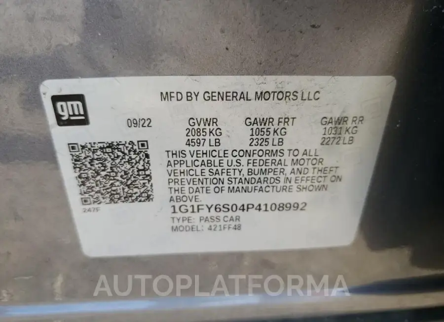 CHEVROLET BOLT EUV L 2023 vin 1G1FY6S04P4108992 from auto auction Copart