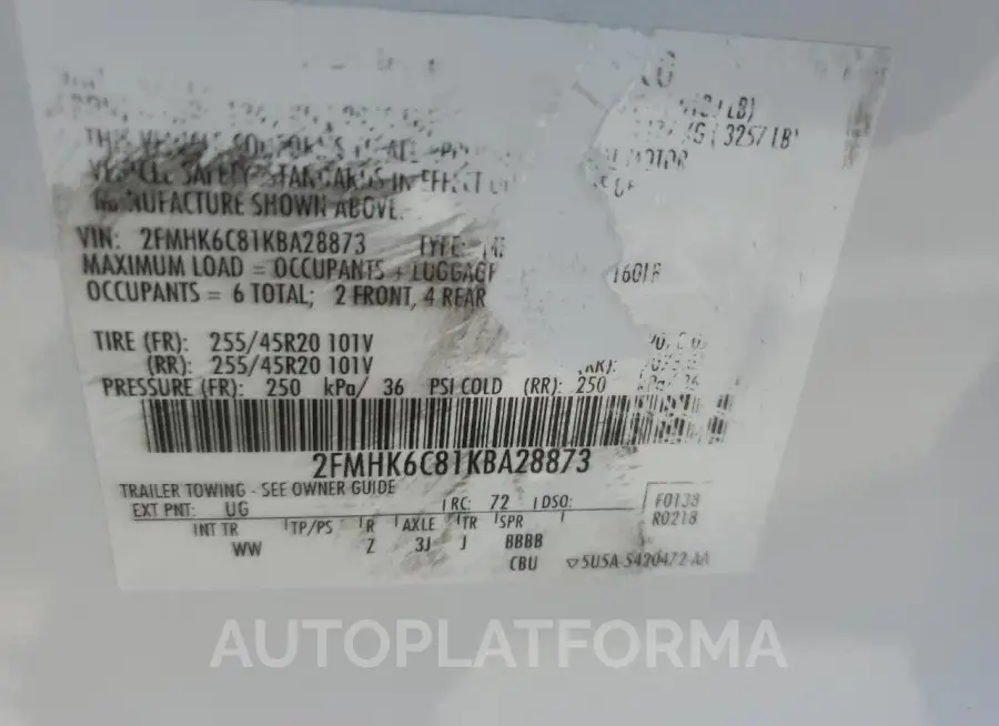 FORD FLEX SEL 2019 vin 2FMHK6C81KBA28873 from auto auction Copart