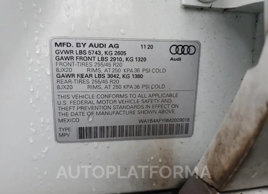 AUDI SQ5 PREMIU 2021 vin WA1B4AFY9M2029016 from auto auction Copart