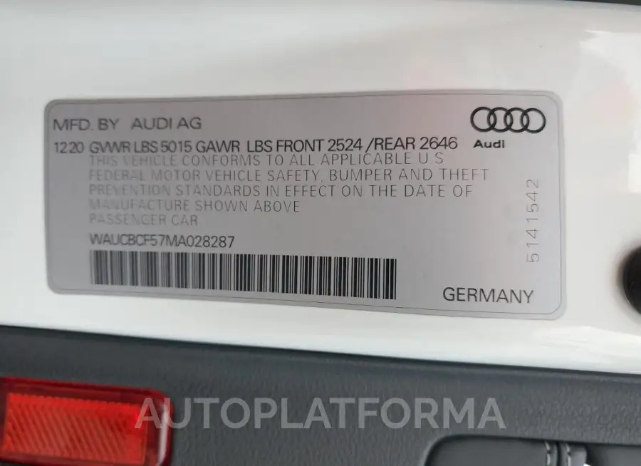 AUDI A5 PREMIUM 2021 vin WAUCBCF57MA028287 from auto auction Copart