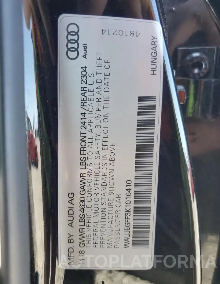 AUDI A3 PREMIUM 2019 vin WAUJEGFF3K1016410 from auto auction Copart