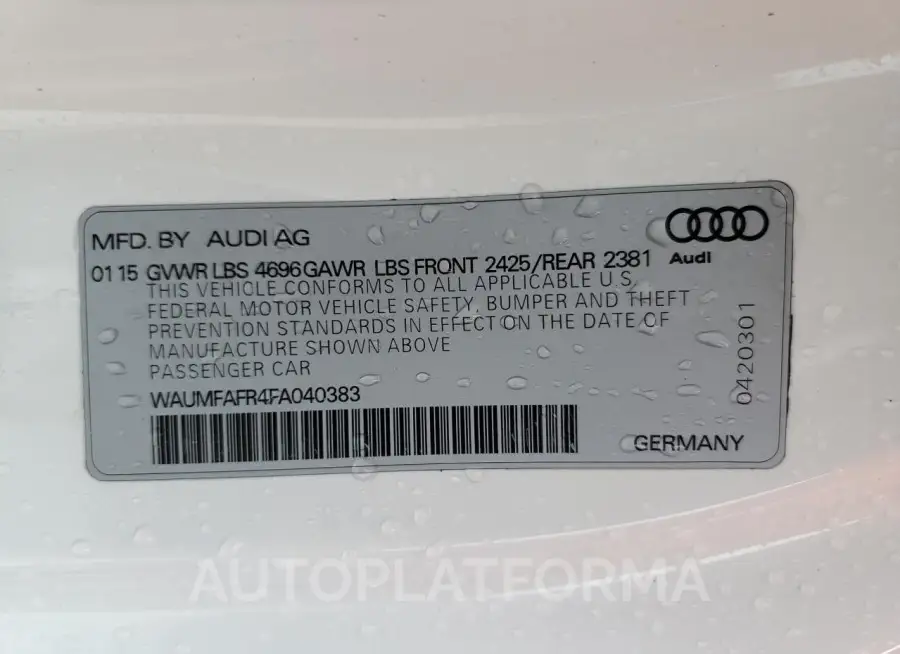 AUDI A5 PREMIUM 2015 vin WAUMFAFR4FA040383 from auto auction Copart