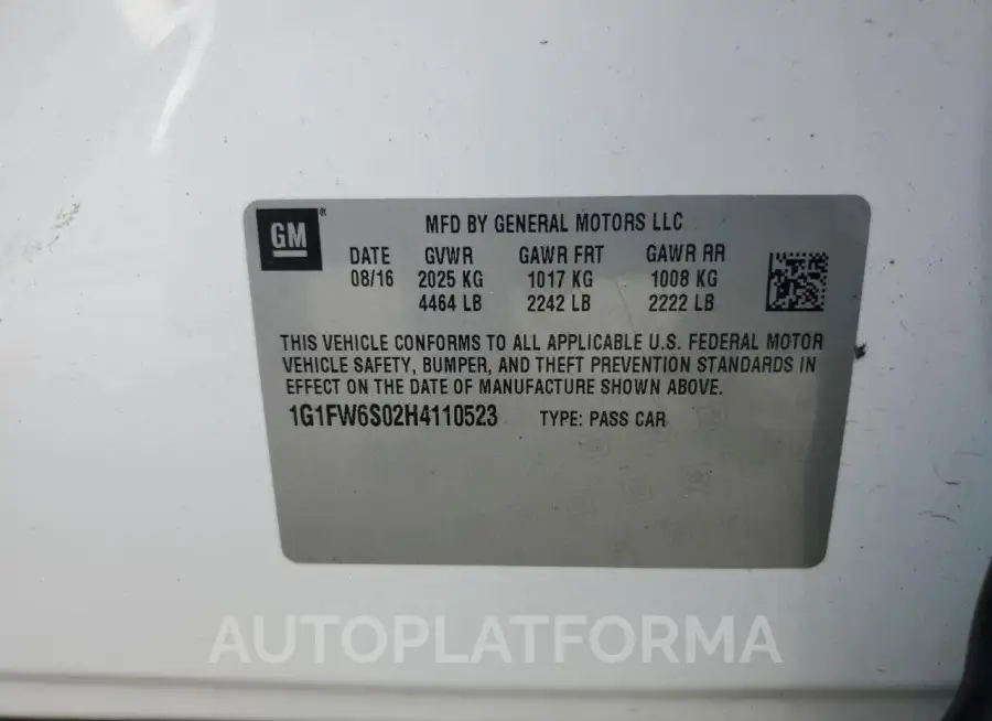 CHEVROLET BOLT EV LT 2017 vin 1G1FW6S02H4110523 from auto auction Copart