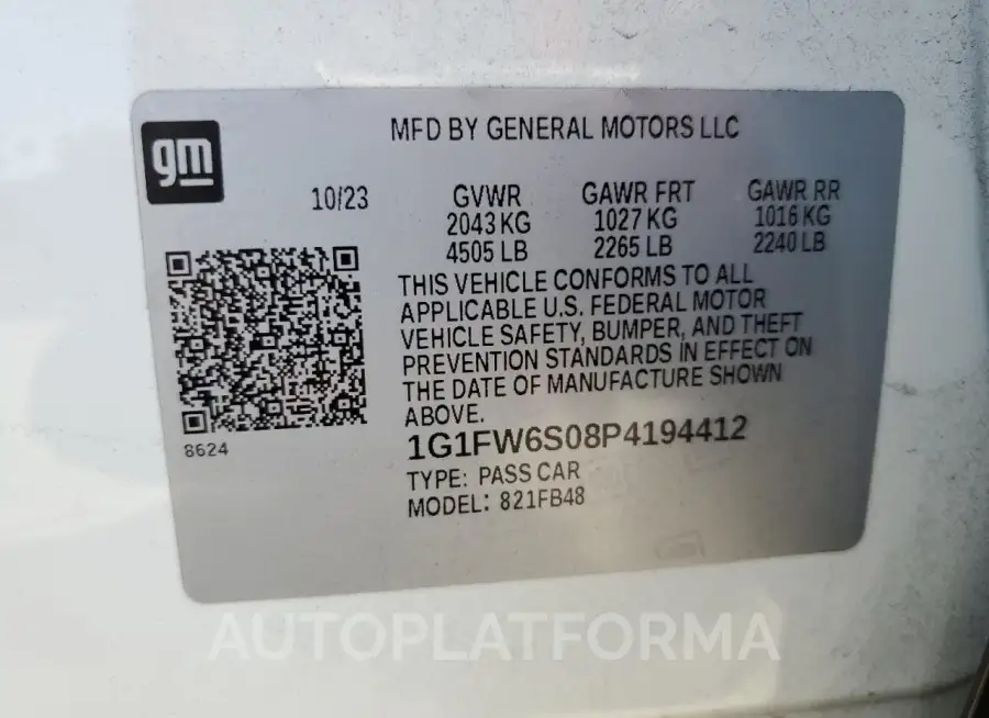 CHEVROLET BOLT EV 1L 2023 vin 1G1FW6S08P4194412 from auto auction Copart