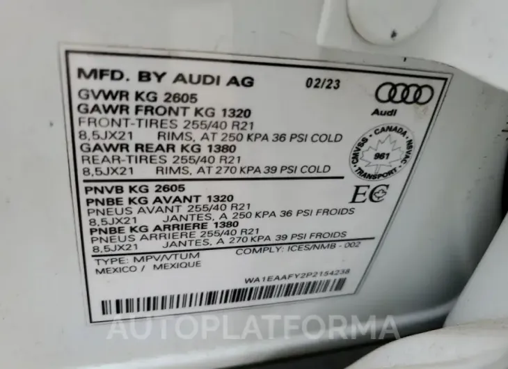 AUDI Q5 PREMIUM 2023 vin WA1EAAFY2P2154238 from auto auction Copart