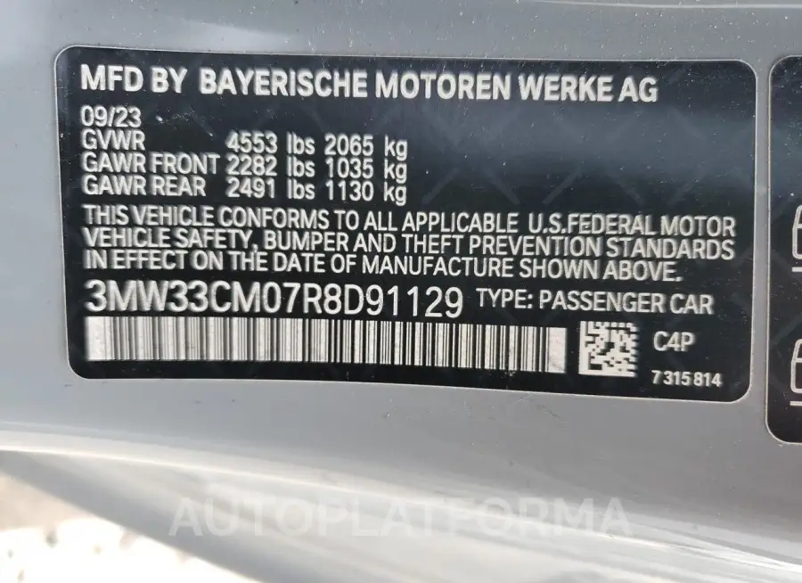 BMW 230XI 2024 vin 3MW33CM07R8D91129 from auto auction Copart